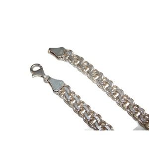 Vintage Mens Rocker Biker Hammered Double Sterling Silver Chain Necklace 925 24"